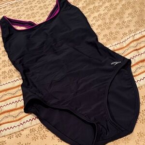 Speedo Women's Black and Purple One Piece Suit, Nylon Blend, Polyester Lining 10